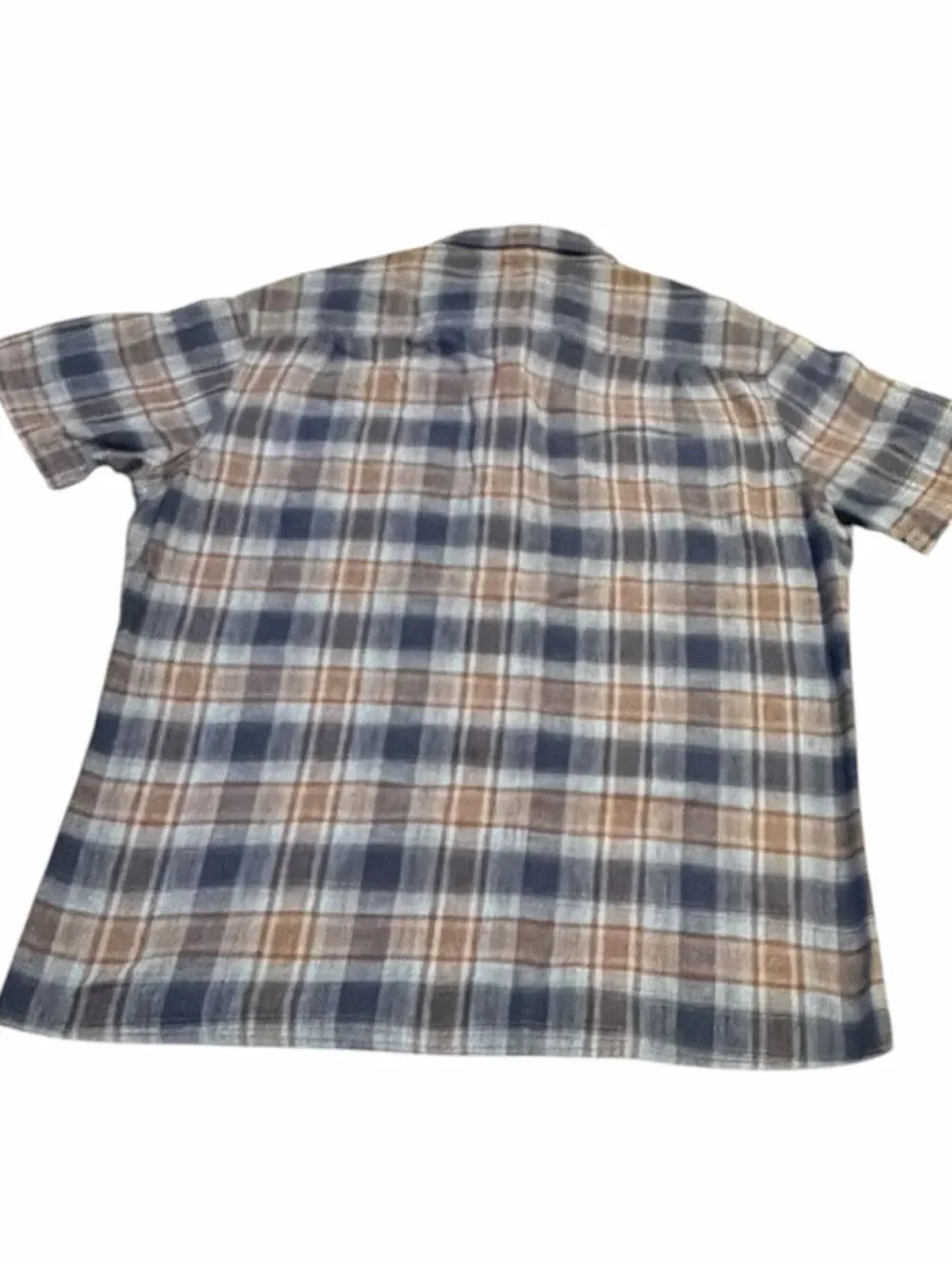 KÜHL Skorpio Men’s Medium Blue Brown Plaid Linen Blend Short Sleeve Shirt